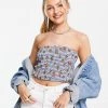 Wednesday's Girl Crop Bandeau Top In Orange Printed Gingham For Women Blue White Gingham -Wednesday's Girl Sales 2022 unnamed file 1420