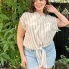 Wednesday's Girl Curve Shirt With Tie Front In Natural Stripe For Women