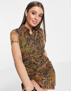 Wednesday's Girl Ruched Front Mini Shirt Dress In Floral Print For Women Multi Floral -Wednesday's Girl Sales 2022 unnamed file 143