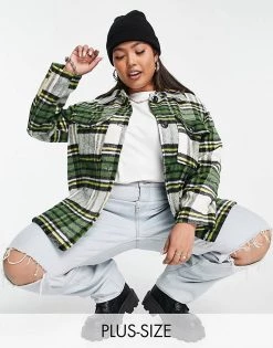 Wednesday's Girl Curve Oversized Shacket In Vintage Check For Women Green White Check 11 Wednesday's Girl Curve Oversized Shacket In Vintage Check For Women Green White Check -Wednesday's Girl Sales 2022 unnamed file 1439