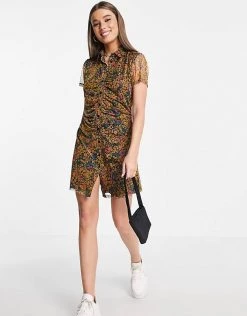 Wednesday's Girl Ruched Front Mini Shirt Dress In Floral Print For Women Multi Floral -Wednesday's Girl Sales 2022 unnamed file 144