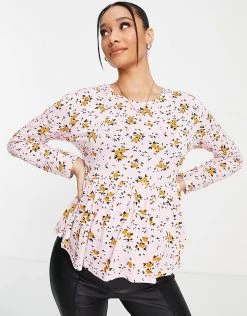 Wednesday's Girl Maternity Relaxed Smock Top With Peplum Hem In Pretty Floral For Women Pink Red Floral -Wednesday's Girl Sales 2022 unnamed file 1442