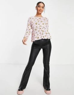 Wednesday's Girl Maternity Relaxed Smock Top With Peplum Hem In Pretty Floral For Women Pink Red Floral -Wednesday's Girl Sales 2022 unnamed file 1443