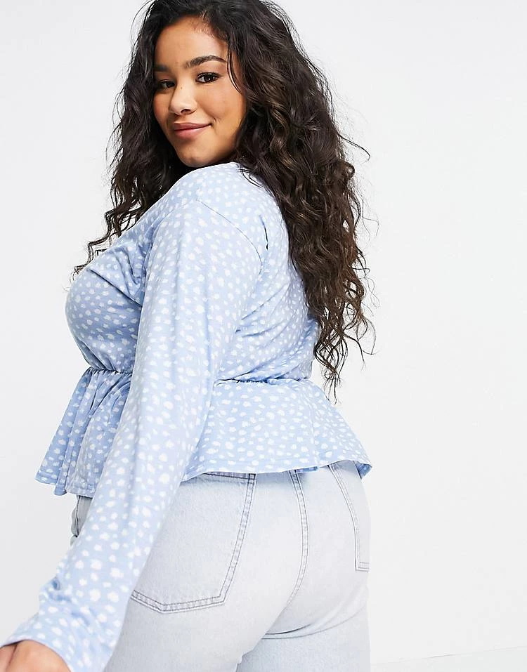 Wednesday's Girl Curve Relaxed Smock Top With Peplum Hem In Smudge Spot For Women Blue Smudge Spot 4 Wednesday's Girl Curve Relaxed Smock Top With Peplum Hem In Smudge Spot For Women Blue Smudge Spot - Image 2