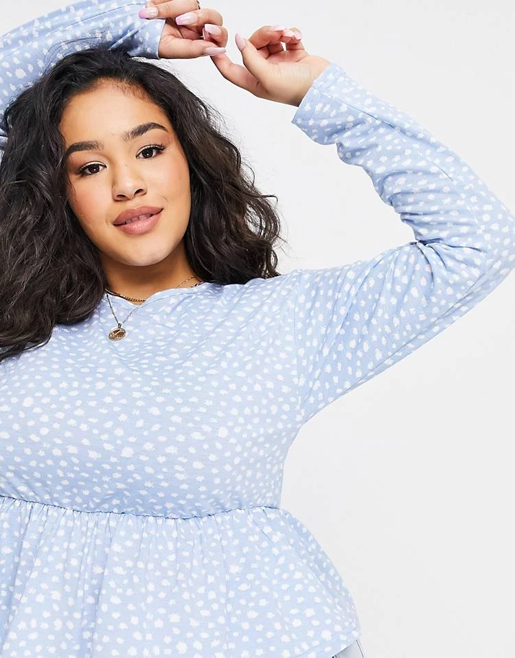 Wednesday's Girl Curve Relaxed Smock Top With Peplum Hem In Smudge Spot For Women Blue Smudge Spot 5 Wednesday's Girl Curve Relaxed Smock Top With Peplum Hem In Smudge Spot For Women Blue Smudge Spot - Image 3