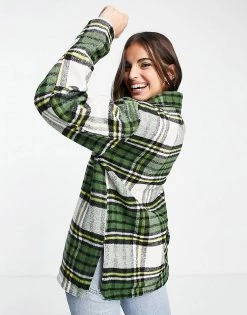 Wednesday's Girl Oversized Shacket In Vintage Check For Women Green White Check -Wednesday's Girl Sales 2022 unnamed file 1468