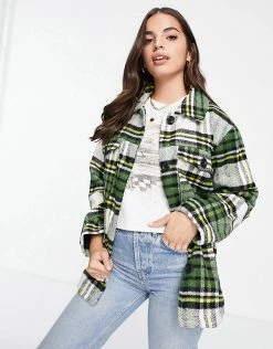 Wednesday's Girl Oversized Shacket In Vintage Check For Women Green White Check -Wednesday's Girl Sales 2022 unnamed file 1469