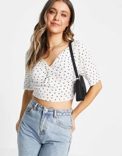 Wednesday's Girl Crop Top In Spot Print For Women White Polka Dot -Wednesday's Girl Sales 2022 unnamed file 1473