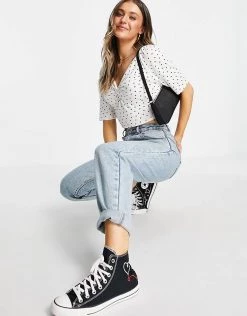 Wednesday's Girl Crop Top In Spot Print For Women White Polka Dot -Wednesday's Girl Sales 2022 unnamed file 1474