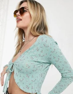 Wednesday's Girl Long Sleeve Top With Tie Front In Vintage Floral For Women Sage Floral -Wednesday's Girl Sales 2022 unnamed file 1482