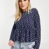 Wednesday's Girl Relaxed Smock Top With Peplum Hem In Ditsy Floral Print For Women Navy Floral -Wednesday's Girl Sales 2022 unnamed file 1485