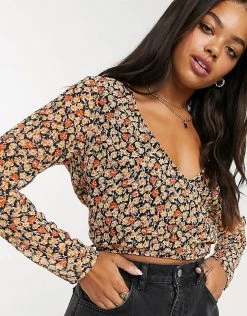 Wednesday's Girl Cropped Wrap Top In Ditsy Floral Co-ord For Women Yellow Floral -Wednesday's Girl Sales 2022 unnamed file 1497
