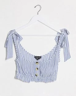 Wednesday's Girl Crop Top With Tie Sleeves In Stripe Co-ord For Women White Blue Stripe -Wednesday's Girl Sales 2022 unnamed file 1502