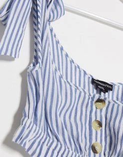 Wednesday's Girl Crop Top With Tie Sleeves In Stripe Co-ord For Women White Blue Stripe -Wednesday's Girl Sales 2022 unnamed file 1503