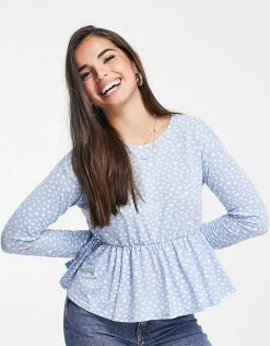 Wednesday's Girl Relaxed Smock Top With Peplum Hem In Smudge Spot For Women Blue Smudge Spot -Wednesday's Girl Sales 2022 unnamed file 1512