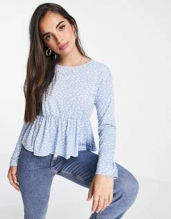 Wednesday's Girl Relaxed Smock Top With Peplum Hem In Smudge Spot For Women Blue Smudge Spot -Wednesday's Girl Sales 2022 unnamed file 1513