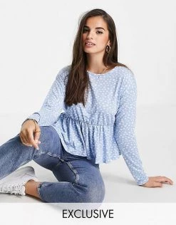 Wednesday's Girl Relaxed Smock Top With Peplum Hem In Smudge Spot For Women Blue Smudge Spot -Wednesday's Girl Sales 2022 unnamed file 1514