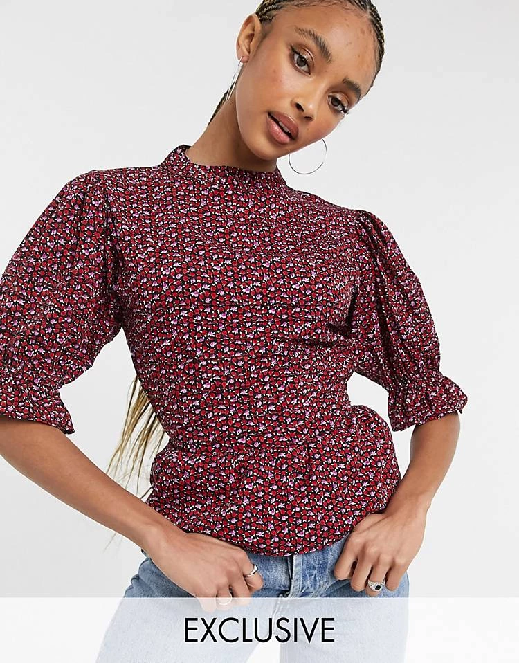 Wednesday's Girl Blouse With Shirred Sleeves In Ditsy Rose Print For Women Black Rose Floral 7 Wednesday's Girl Blouse With Shirred Sleeves In Ditsy Rose Print For Women Black Rose Floral - Image 5