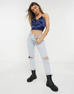 Wednesday's Girl Halter Neck Crop Top In Midnight Satin For Women Navy Satin -Wednesday's Girl Sales 2022 unnamed file 1533