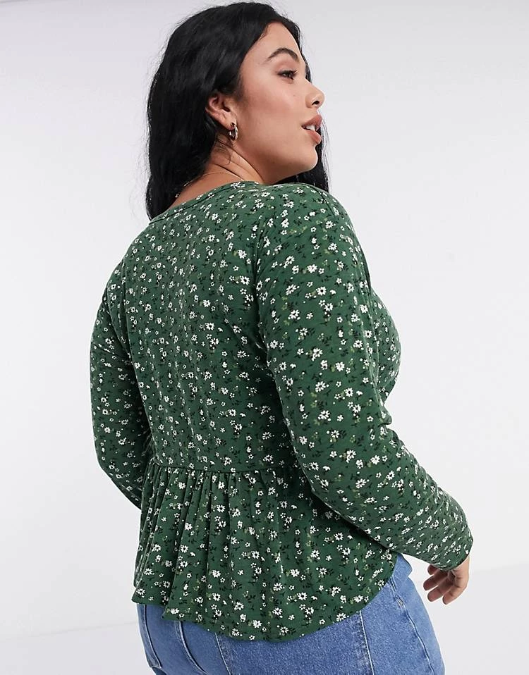 Wednesday's Girl Curve Relaxed Smock Top With Peplum Hem In Ditsy Floral Print For Women Dark Green Floral 4 Wednesday's Girl Curve Relaxed Smock Top With Peplum Hem In Ditsy Floral Print For Women Dark Green Floral - Image 2