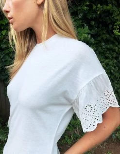 Wednesday's Girl Relaxed T-shirt With Broderie Trim Sleeves For Women White -Wednesday's Girl Sales 2022 unnamed file 1557