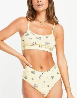 Wednesday's Girl Bralet And High Waist Briefs Set In Vintage Floral For Women Yellow Floral