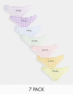 Wednesday's Girl 7 Pack Briefs In Gingham Days Of The Week Print For Women Multi