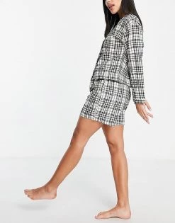 Wednesday's Girl Long Sleeve Pyjama Shirt And Shorts Set In Vintage Check For Women Beige Check -Wednesday's Girl Sales 2022 unnamed file 1587