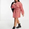 Wednesday's Girl Curve Long Sleeve Tie Waist Swing Dress In Red Ditsy Floral For Women -Wednesday's Girl Sales 2022 unnamed file 160