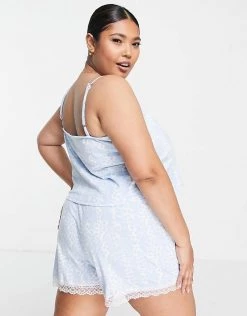 Wednesday's Girl Curve Cami And Shorts Pyjama Set In Sky Blue Print For Women Light Blue -Wednesday's Girl Sales 2022 unnamed file 1606