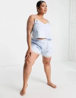 Wednesday's Girl Curve Cami And Shorts Pyjama Set In Sky Blue Print For Women Light Blue -Wednesday's Girl Sales 2022 unnamed file 1607