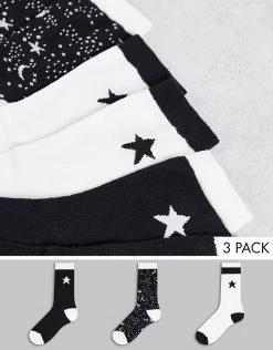 Wednesday's Girl 3 Pack Socks In Celestial Prints For Women Multi