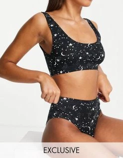 Wednesday's Girl Bralet And High Waist Briefs Set In Celestial Print For Women Black Celestial