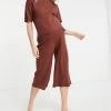 Wednesday's Girl Maternity Relaxed Pyjama T-shirt And Trousers Set In Waffle For Women Brown -Wednesday's Girl Sales 2022 unnamed file 1634