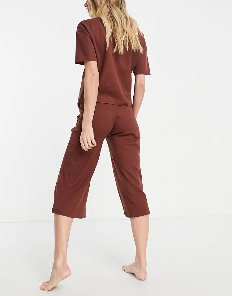 Wednesday's Girl Maternity Relaxed Pyjama T-shirt And Trousers Set In Waffle For Women Brown 4 Wednesday's Girl Maternity Relaxed Pyjama T-shirt And Trousers Set In Waffle For Women Brown - Image 2