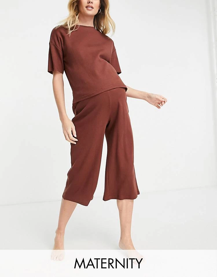 Wednesday's Girl Maternity Relaxed Pyjama T-shirt And Trousers Set In Waffle For Women Brown 7 Wednesday's Girl Maternity Relaxed Pyjama T-shirt And Trousers Set In Waffle For Women Brown - Image 5