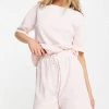 Wednesday's Girl T-shirt And Shorts Pyjama Set In Soft Pink Waffle For Women Light Pink Waffle