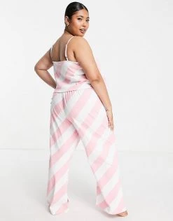 Wednesday's Girl Curve Cami And Trousers Pyjama Set In Candy Stripe For Women Candy Pink Stripe -Wednesday's Girl Sales 2022 unnamed file 1652