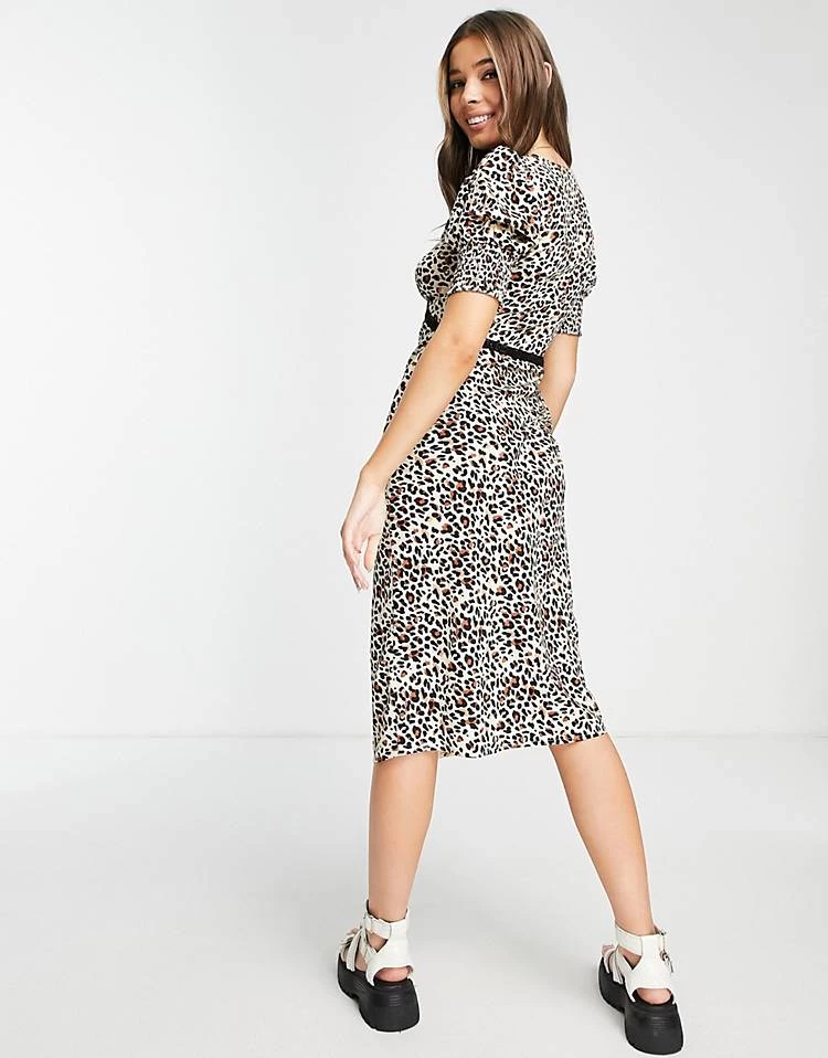 Wednesday's Girl V-neck Midi Tea Dress In Leopard With Lace Trim For Women 4 Wednesday's Girl V-neck Midi Tea Dress In Leopard With Lace Trim For Women - Image 2