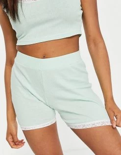 Wednesday's Girl Crop Top And Shorts Pyjama Set In Sage Rib Jersey For Women -Wednesday's Girl Sales 2022 unnamed file 1676