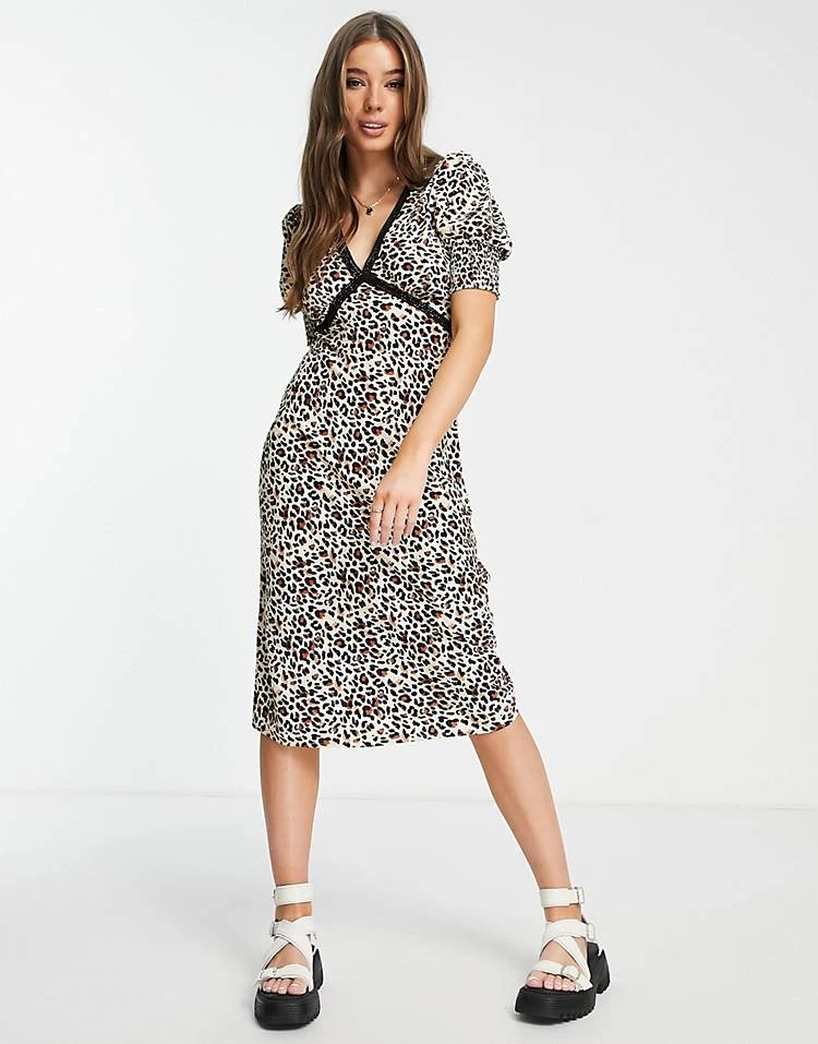 Wednesday's Girl V-neck Midi Tea Dress In Leopard With Lace Trim For Women 7 Wednesday's Girl V-neck Midi Tea Dress In Leopard With Lace Trim For Women - Image 5