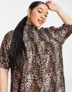 Wednesday's Girl Curve High Neck Midi Smock Dress With Shirring In Grunge Leopard For Women -Wednesday's Girl Sales 2022 unnamed file 172