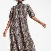Wednesday's Girl High Neck Midi Smock Dress With Shirring In Grunge Leopard For Women -Wednesday's Girl Sales 2022 unnamed file 175