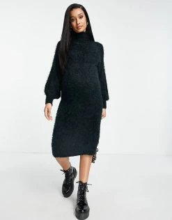 Wednesday's Girl Maternity Midi Jumper Dress In Chunky Knit For Women Dark Green -Wednesday's Girl Sales 2022 unnamed file 198