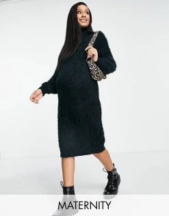 Wednesday's Girl Maternity Midi Jumper Dress In Chunky Knit For Women Dark Green -Wednesday's Girl Sales 2022 unnamed file 199