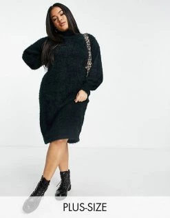 Wednesday's Girl Curve Midi Jumper Dress In Chunky Knit For Women Dark Green
