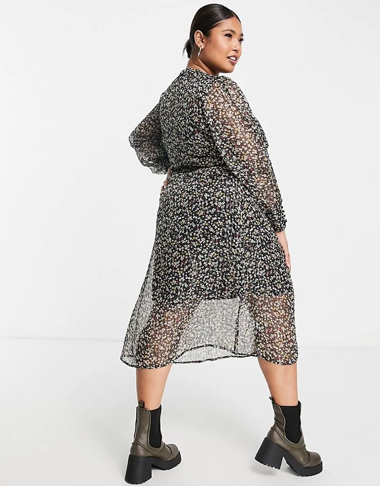 Wednesday's Girl Curve V-neck Midi Tea Dress In Dark Ditsy Floral For Women Black Ditsy 5 Wednesday's Girl Curve V-neck Midi Tea Dress In Dark Ditsy Floral For Women Black Ditsy - Image 3