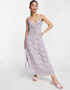 Wednesday's Girl Ruch Bust Cami Midi Slip Dress In Grunge Lilac Floral For Women Lilac Ditsy -Wednesday's Girl Sales 2022 unnamed file 232