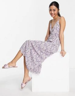 Wednesday's Girl Ruch Bust Cami Midi Slip Dress In Grunge Lilac Floral For Women Lilac Ditsy -Wednesday's Girl Sales 2022 unnamed file 233