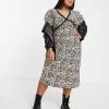 Wednesday's Girl Curve V-neck Midi Tea Dress In Leopard With Lace Trim For Women -Wednesday's Girl Sales 2022 unnamed file 245